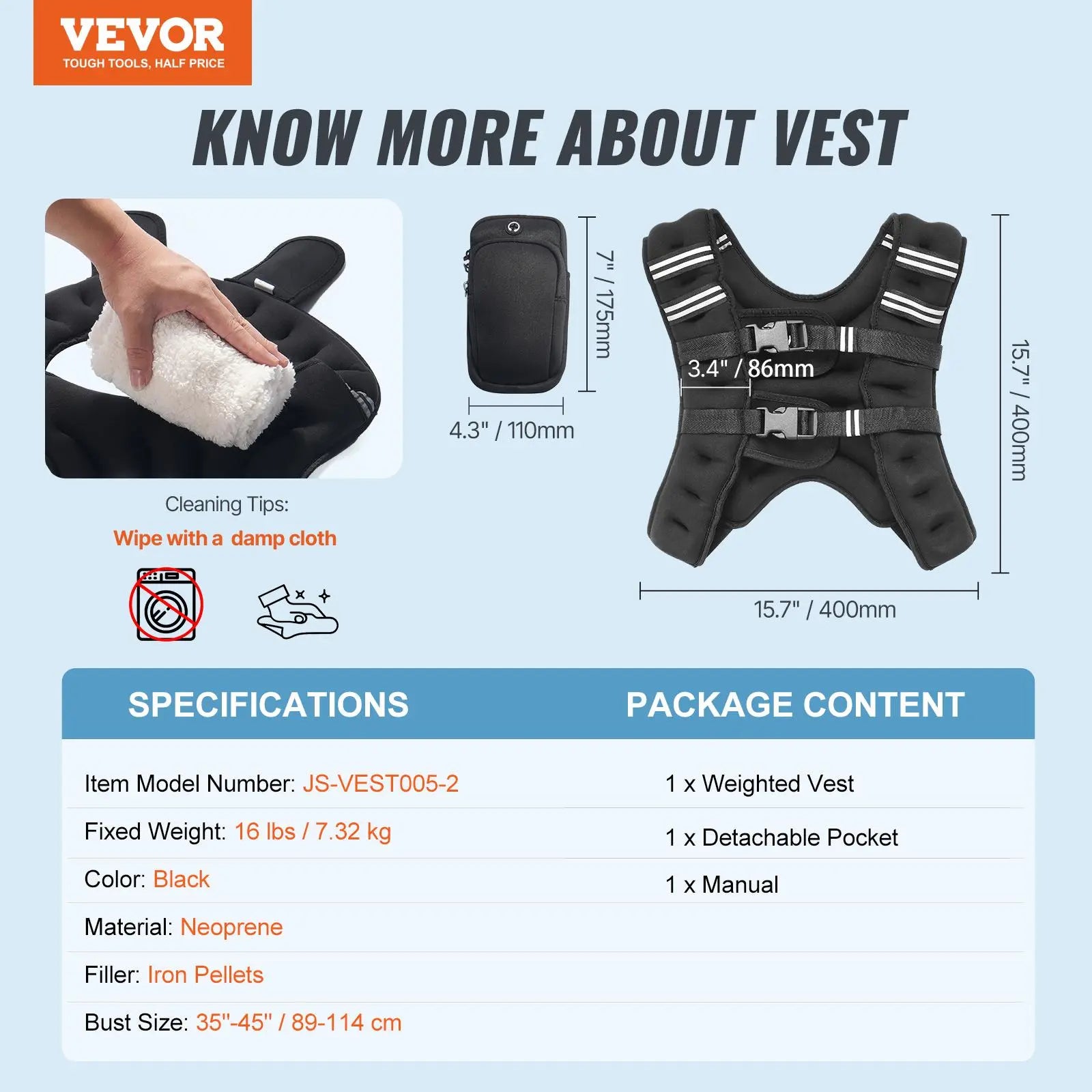 Vevor 12 lbs Adjustable Weighted Vest with Reflective Stripe for Strength Training, Running, and Fitness