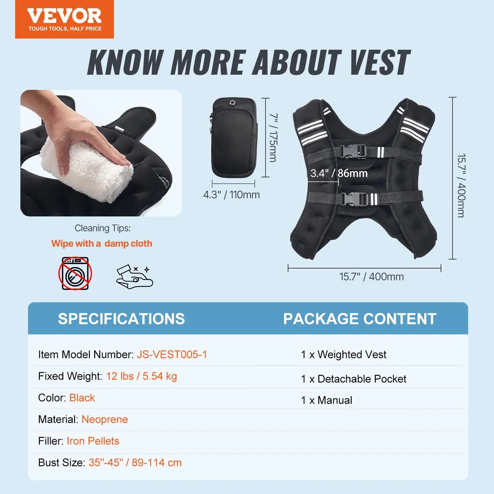 Vevor 12 lbs Adjustable Weighted Vest with Reflective Stripe for Strength Training, Running, and Fitness