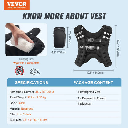 Vevor 12 lbs Adjustable Weighted Vest with Reflective Stripe for Strength Training, Running, and Fitness