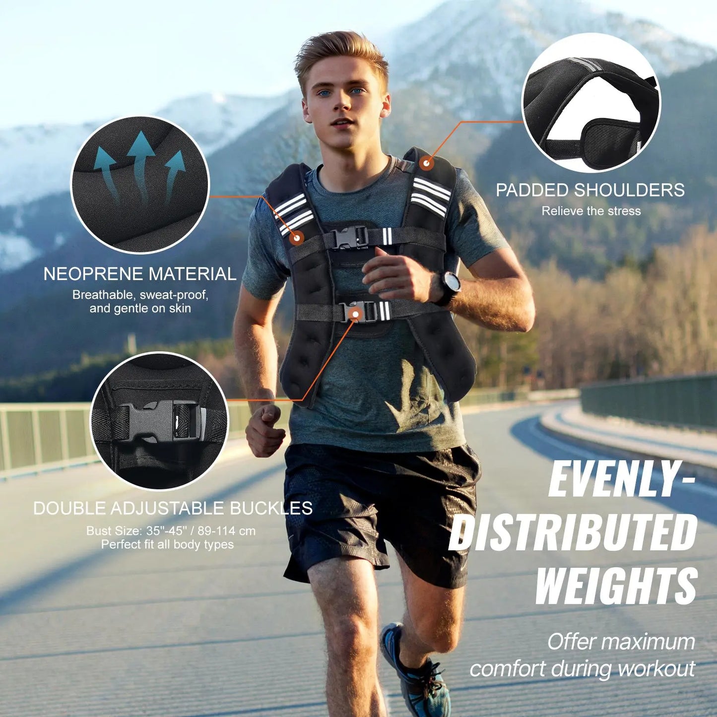 Vevor 12 lbs Adjustable Weighted Vest with Reflective Stripe for Strength Training, Running, and Fitness