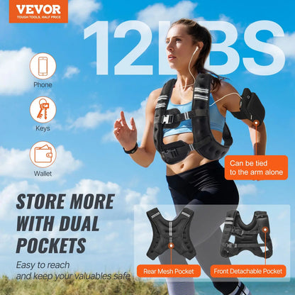 Vevor 12 lbs Adjustable Weighted Vest with Reflective Stripe for Strength Training, Running, and Fitness