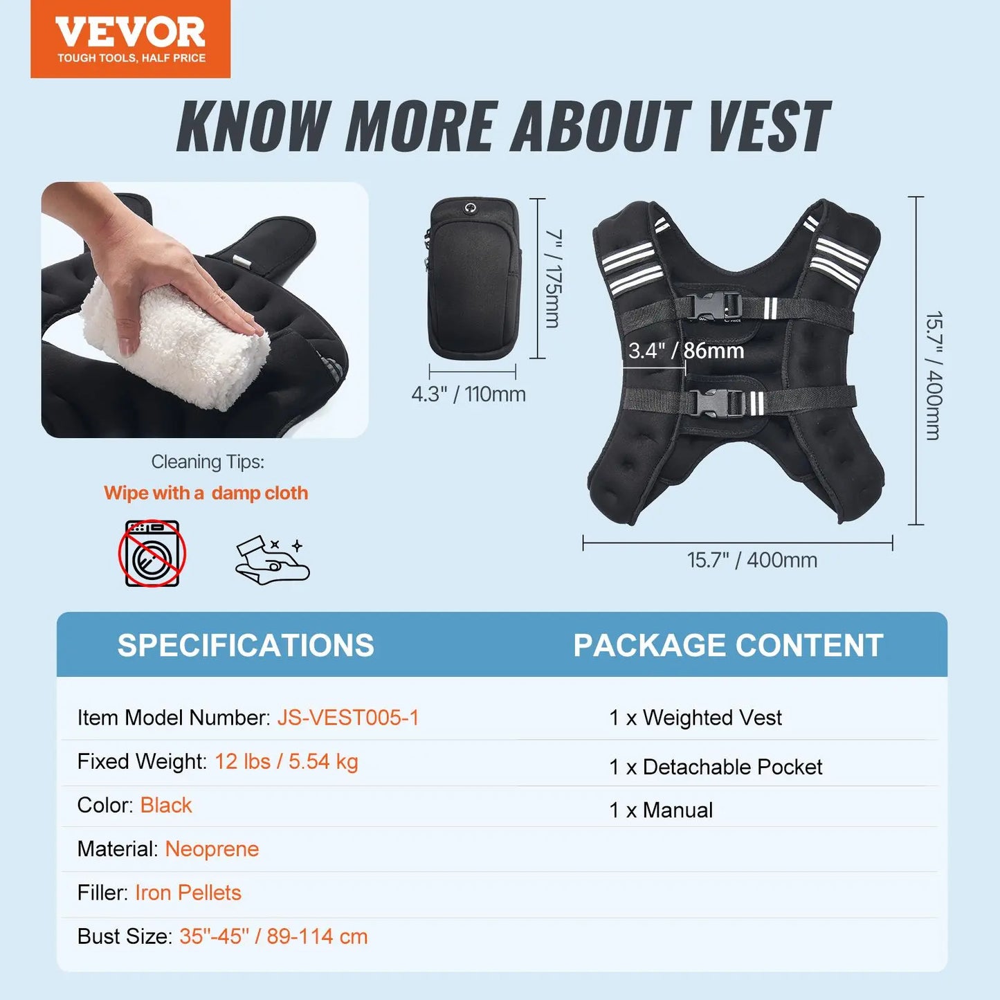 Vevor 12 lbs Adjustable Weighted Vest with Reflective Stripe for Strength Training, Running, and Fitness